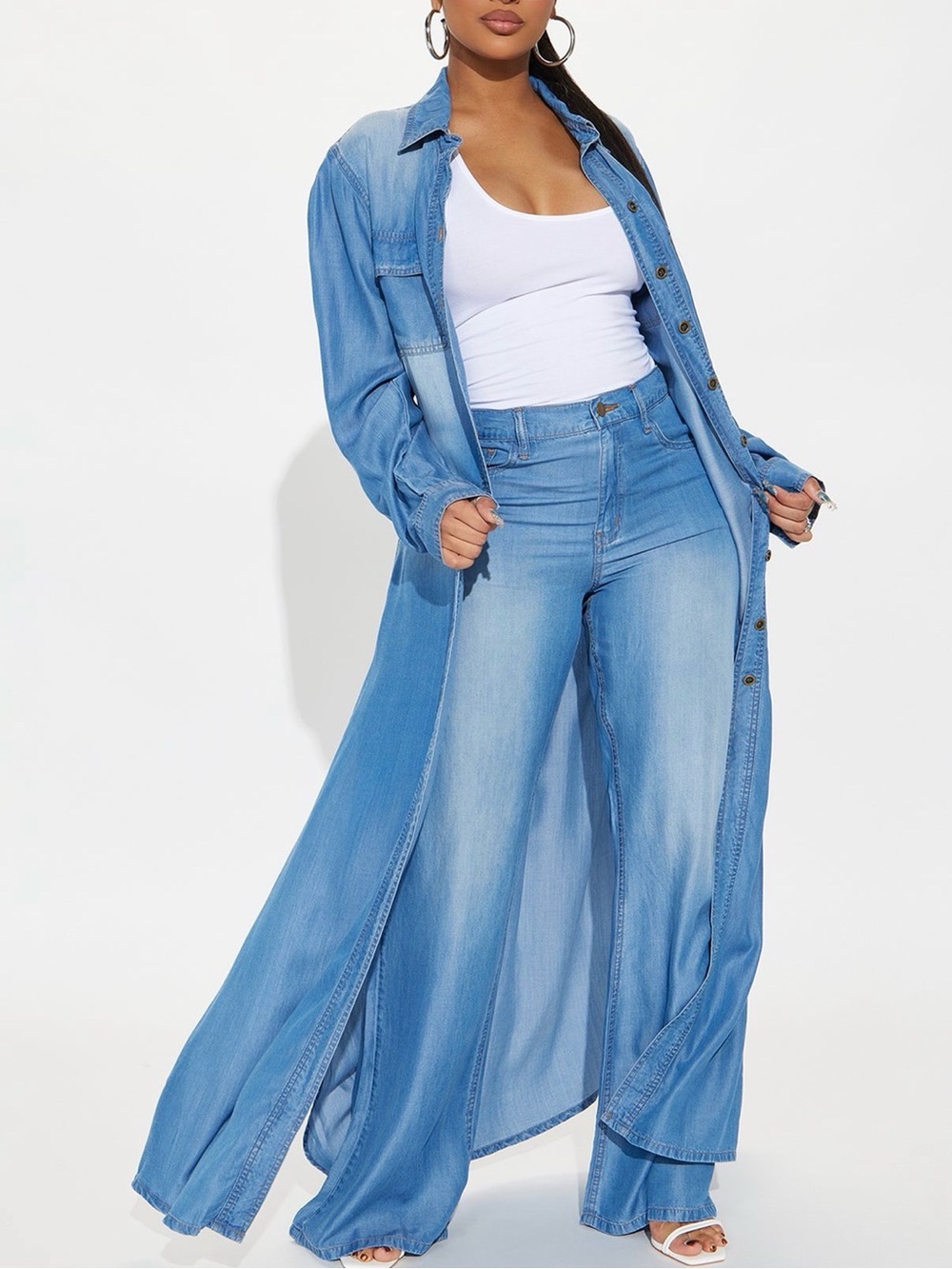 Light Blue Wide Leg Denim pants set - Women